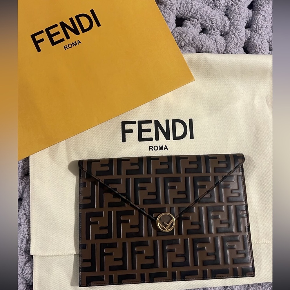 Fendi Embossed Envelope Clutch